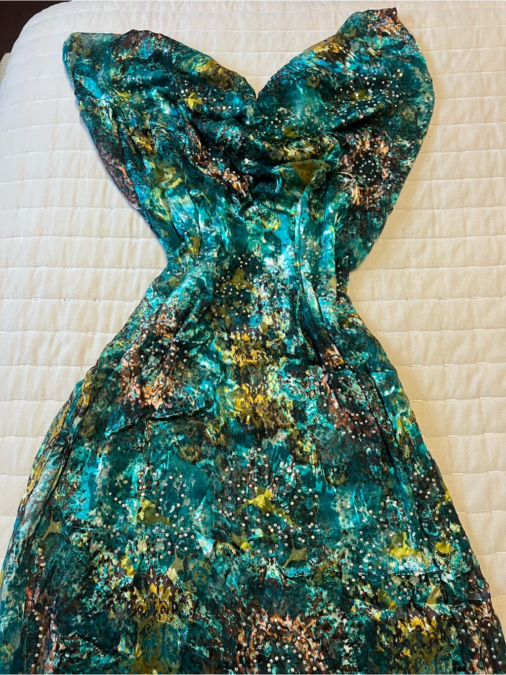 Teal Printed Sheer fabric